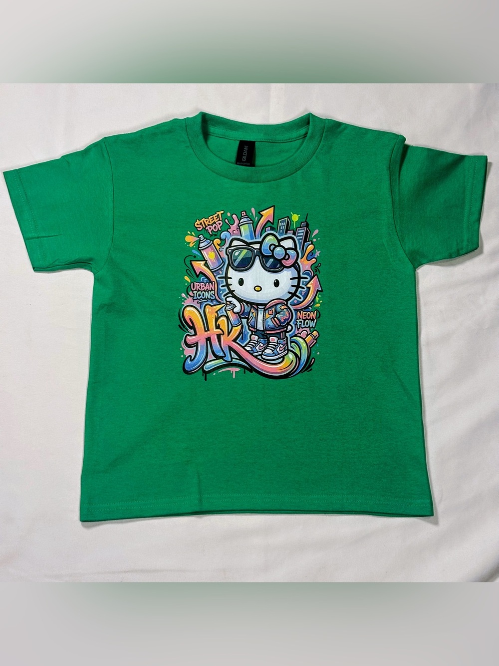 Hello Kitty Green Neon Graffiti Short Sleeve Graphic Tee Size XS New W/O Tags